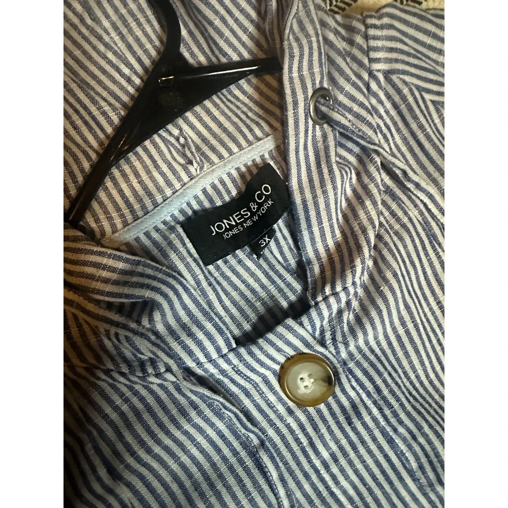 Jones and CO Womans Striped White and BluenUtility Jacket in 3x - Picture 2 of 6